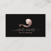 バラ金ゴールド美しいロゴヘア&化粧アーティストサロン 名刺 (正面)
