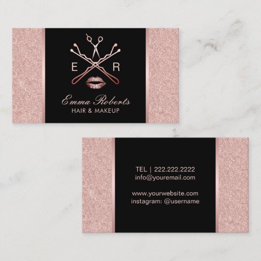 バラ金ゴールド美しいロゴメイクアップアーティスト美容師 名刺 (正面/裏面)
