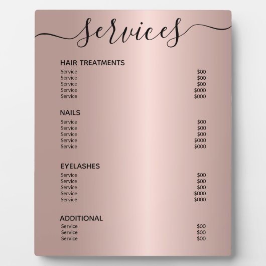 バラ金ゴールド美容師サロンサービス価格表 フォトプラーク (正面)