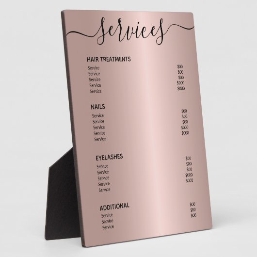 バラ金ゴールド美容師サロンサービス価格表 フォトプラーク (側面)