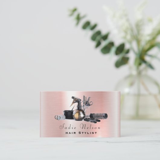 バラ金ゴールド美容師サロンツール美しい 名刺 (スタンド正面)