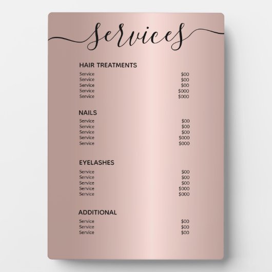 バラ金ゴールド美容師サロン価格表メニュー フォトプラーク (正面)