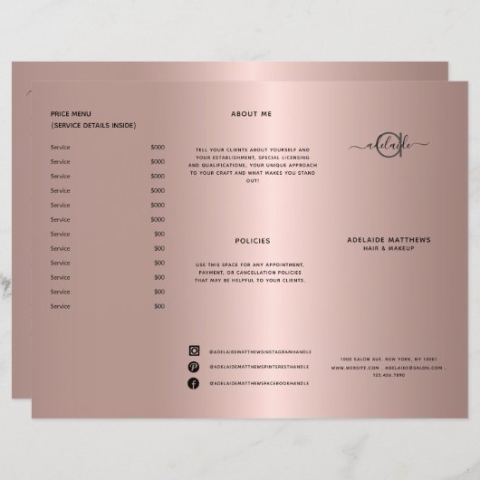 バラ金ゴールド美容師価格表サービス・メニュー (正面/裏面)