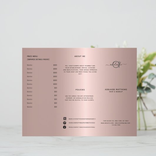 バラ金ゴールド美容師価格表サービス・メニュー (スタンド正面)