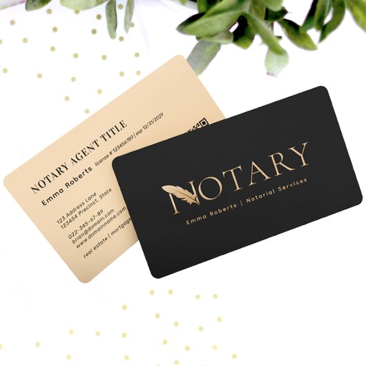 バラ金ゴールド羽根ペンロゴN公証人QRコード 名刺