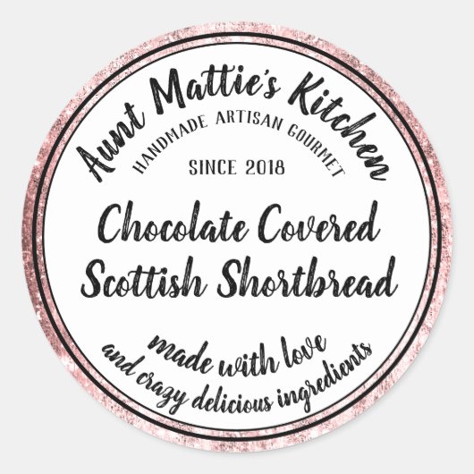 バラ金ゴールド職人ハンドメイドグルメ食品ラベル ラウンドシール (正面)