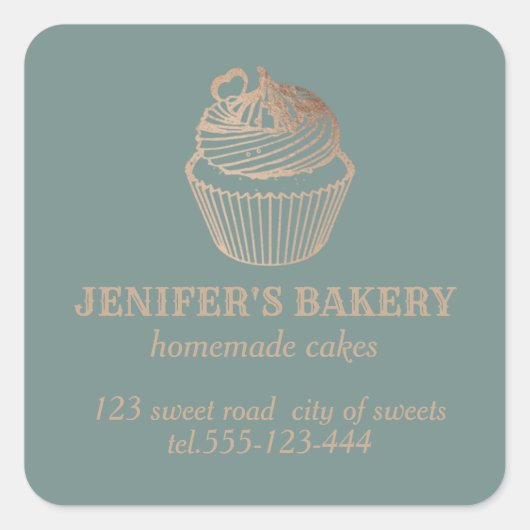 バラ金ゴールド自家製カップケーキとスイーツ スクエアシール (正面)