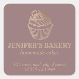 バラ金ゴールド自家製カップケーキとスイーツ スクエアシール