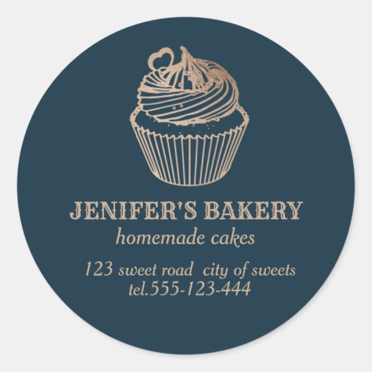 バラ金ゴールド自家製カップケーキとスイーツ ラウンドシール (正面)