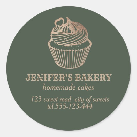 バラ金ゴールド自家製カップケーキとスイーツ ラウンドシール (正面)