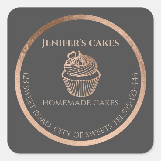 バラ金ゴールド自家製カップケーキとパッケージSを扱う スクエアシール (正面)