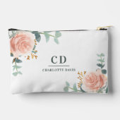 バラ金ゴールド花の緑の名前モノグラム アクセサリーポーチ (裏面)