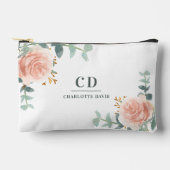 バラ金ゴールド花の緑の名前モノグラム アクセサリーポーチ (正面)