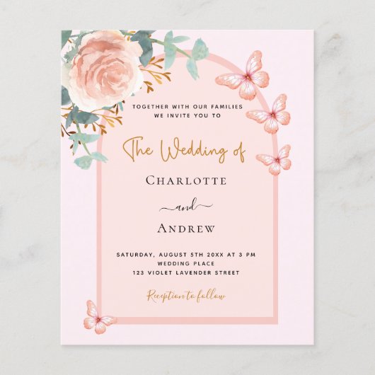 バラ金ゴールド花模様アーキテクチャQR RSVP予算結婚数 (正面)