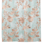 バラ金ゴールド花模様オン動揺してティール(緑がかった色) シャワーカーテン (正面)