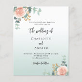 バラ金ゴールド花模様グリーンバジェット結婚式招待状 チラシ (正面)