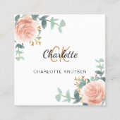 バラ金ゴールド花模様モノグラムQrコード スクエア名刺 (正面)