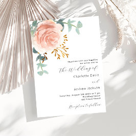 バラ金ゴールド花模様ユーカリ結婚ー 招待状