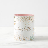 バラ金ゴールド花模様ユーカリ金ゴールドグリッター名 マグカップ (中央)