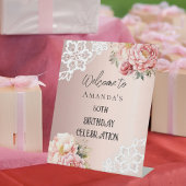 バラ金ゴールド花模様レース誕生日ウェルカムサイン 台座サイン