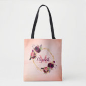 バラ金ゴールド花模様幾何学的ブルゴーニュモノグラム トートバッグ (正面)