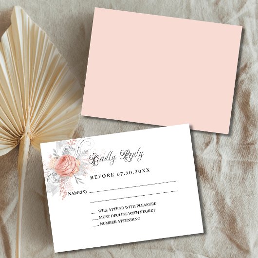 バラ金ゴールド花模様白結婚の応答RSVP ノートカード