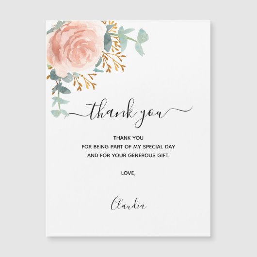 バラ金ゴールド花模様磁気サンキューカード マグネット招待状 (正面)