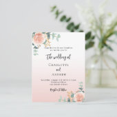 バラ金ゴールド花模様結婚の インビテーションポストカード (スタンド正面)
