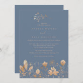 バラ金ゴールド花模様 |ボエレガントーホフラワー結婚ズ 招待状 (正面/裏面)