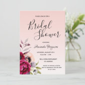 バラ金ゴールド花模様birgundyスクリプトブライダルシャワー 招待状 (スタンド正面)