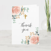 バラ金ゴールド花模様eucalyptus cross photo baptism サンキューカード (正面)