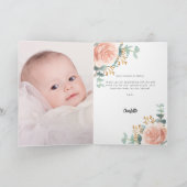 バラ金ゴールド花模様eucalyptus cross photo baptism サンキューカード (内部)