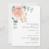 バラ金ゴールド花模様greenery QRコードRSVP 結婚's 招待状 (正面)