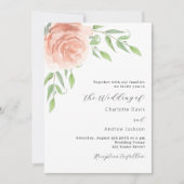 バラ金ゴールド花模様greenery QRコードRSVP 結婚's 招待状 (正面)