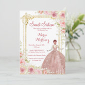 バラ金ゴールド花金ゴールドグリッター赤面ピンクスウィート16 招待状 (スタンド正面)