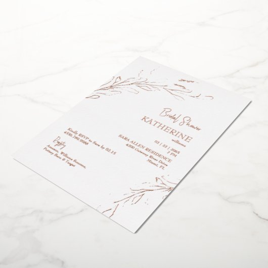 バラ金ゴールド葉ブライダルシャワーバラ金ゴールド 箔招待状 (回転した状態)