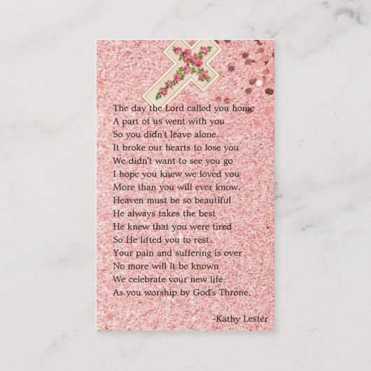 バラ金ゴールド葬儀記念祈りの言葉フォトカード 名刺 (裏面)