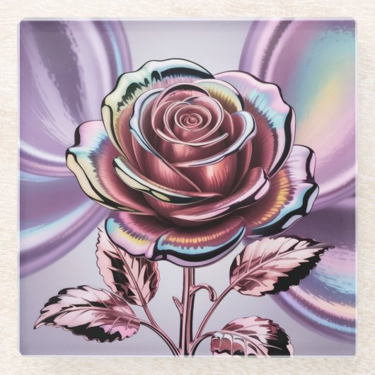 バラ金ゴールド虹色バラガラスコースター ガラスコースター (正面)