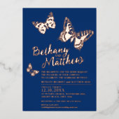 バラ金ゴールド蝶のダークブルー結婚ズ 箔招待状 (正面)