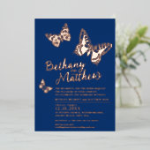 バラ金ゴールド蝶のダークブルー結婚ズ 箔招待状 (立ち正面)