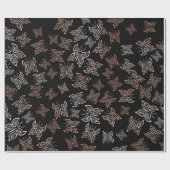 バラ金ゴールド蝶の黒の背景 ラッピングペーパー (フラット)