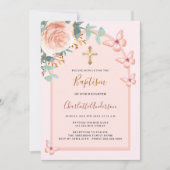 バラ金ゴールド蝶フローラアーチ洗礼 招待状 (正面)