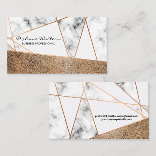 バラ金ゴールド行 |ブラウン擦り切れたレザーと大理石 名刺 (正面/裏面)