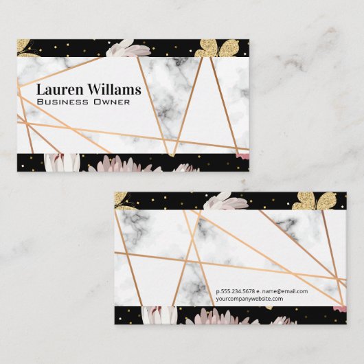 バラ金ゴールド行 |大理石 |蝶フローラ 名刺 (正面/裏面)