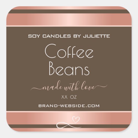 バラ金ゴールド製品パッケージラベル茶色 スクエアシール (正面)