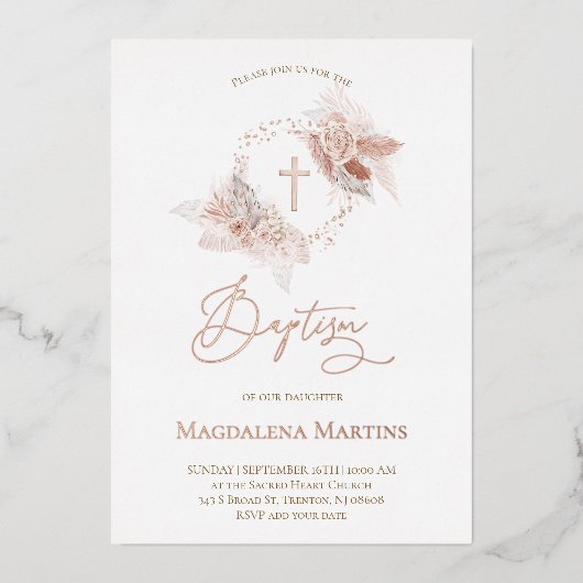 バラ金ゴールド詳細バプティスボホ花 箔招待状 (正面)