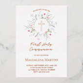 バラ金ゴールド詳細ファーストコミュニオンワイルドフラワー 箔招待状 (正面)