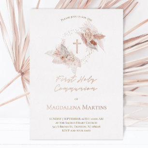 バラ金ゴールド詳細First Communion boho花 箔招待状