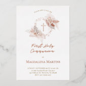 バラ金ゴールド詳細First Communion boho花 箔招待状 (正面)