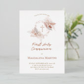 バラ金ゴールド詳細First Communion boho花 箔招待状 (立ち正面)